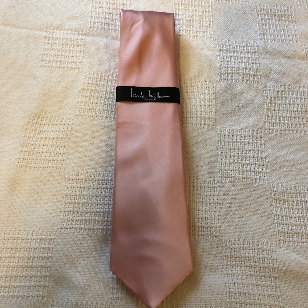 NWT - Nicole Miller Tie Pink Solid 100% Silk B82